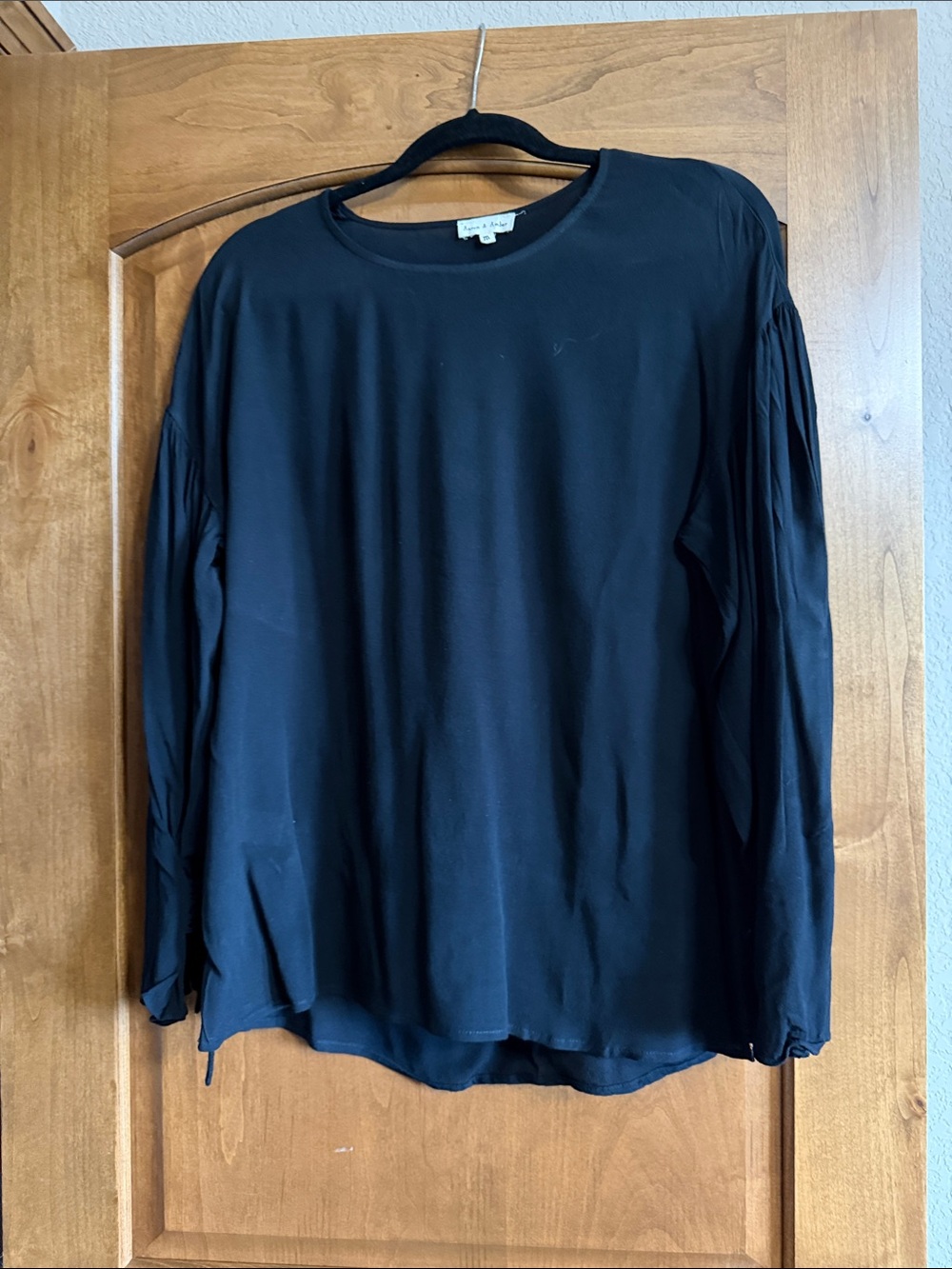 Aaron & Amber Women's LS Black Blouse Detailed Sleeves Medium Dress Up or Down!